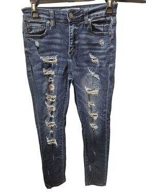 KanCan Ripped Skinny Jeans Womens Size 26 Medium Wash Cheetah Print Distressed